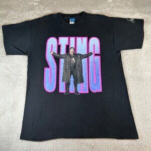 Vintage 90s Sting WCW Wrestling Graphic T-Shirt Black Mens Large Scorpion Sleeve